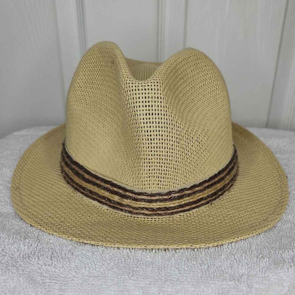 Stylish Tan Straw Hat with Brown Accents